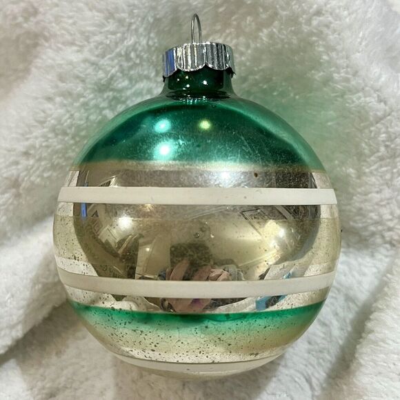 Vintage 1950’s Shiny Brite Mercury Glass & Striped Ornament**3”H**U.S.A.** - Picture 1 of 8